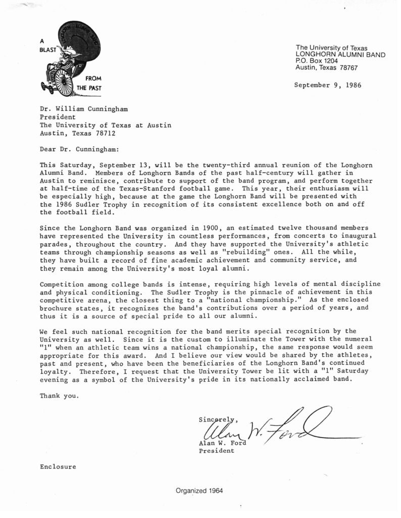 Alan Ford’s typed letter to UT President Dr. William Cunningham