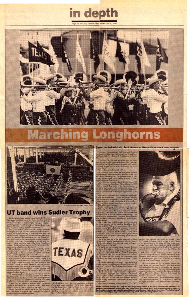 Daily Texan newspaper article about the Longhorn Band winning the Sudler Trophy